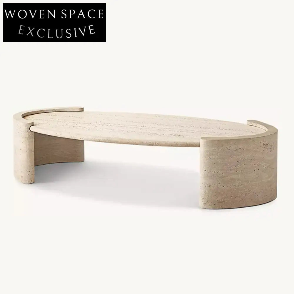Modern Wabi-Sabi Style Natural Travertine Marble Oval Living Room Coffee Table