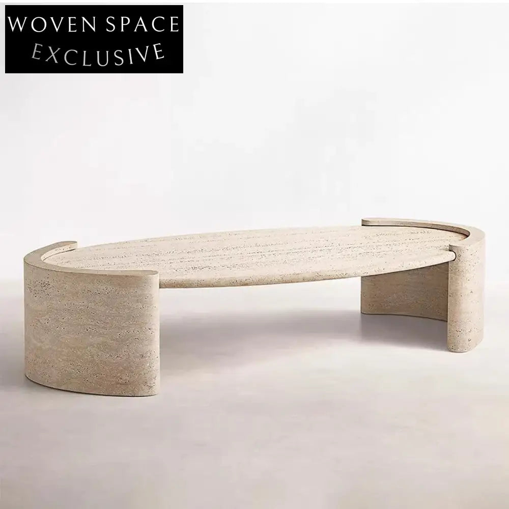 Modern Wabi-Sabi Style Natural Travertine Marble Oval Living Room Coffee Table