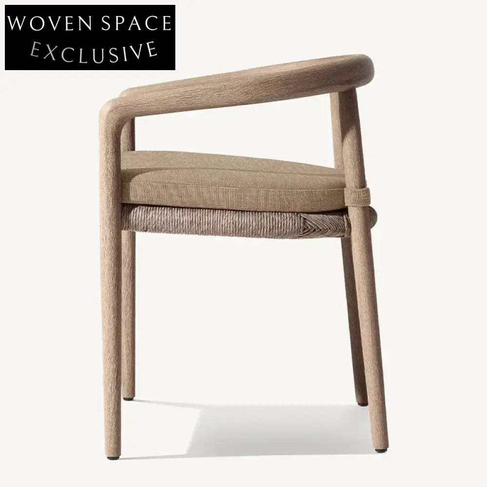 Modern Wabi-Sabi Teak Wood Outdoor Dining Chair with Hand-Woven Rope Backrest