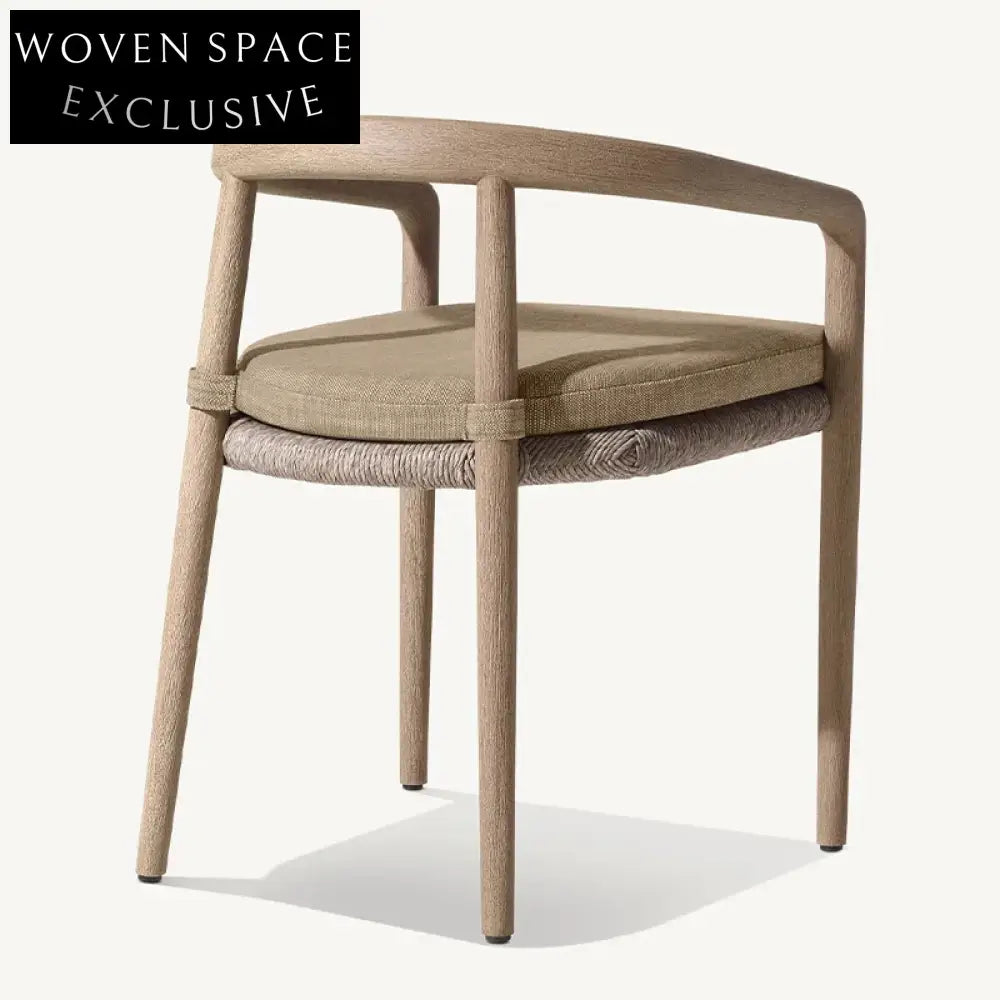 Modern Wabi-Sabi Teak Wood Outdoor Dining Chair with Hand-Woven Rope Backrest