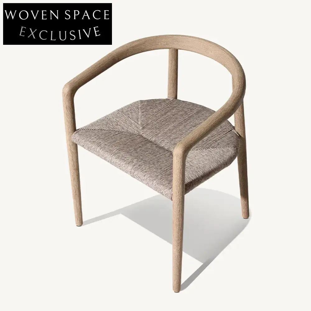 Modern Wabi-Sabi Teak Wood Outdoor Dining Chair with Hand-Woven Rope Backrest