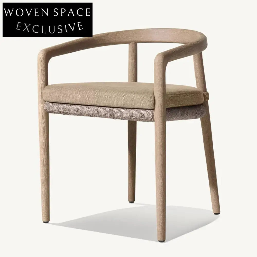Modern Wabi-Sabi Teak Wood Outdoor Dining Chair with Hand-Woven Rope Backrest