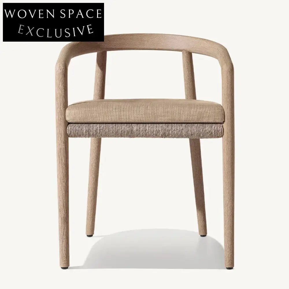Modern Wabi-Sabi Teak Wood Outdoor Dining Chair with Hand-Woven Rope Backrest