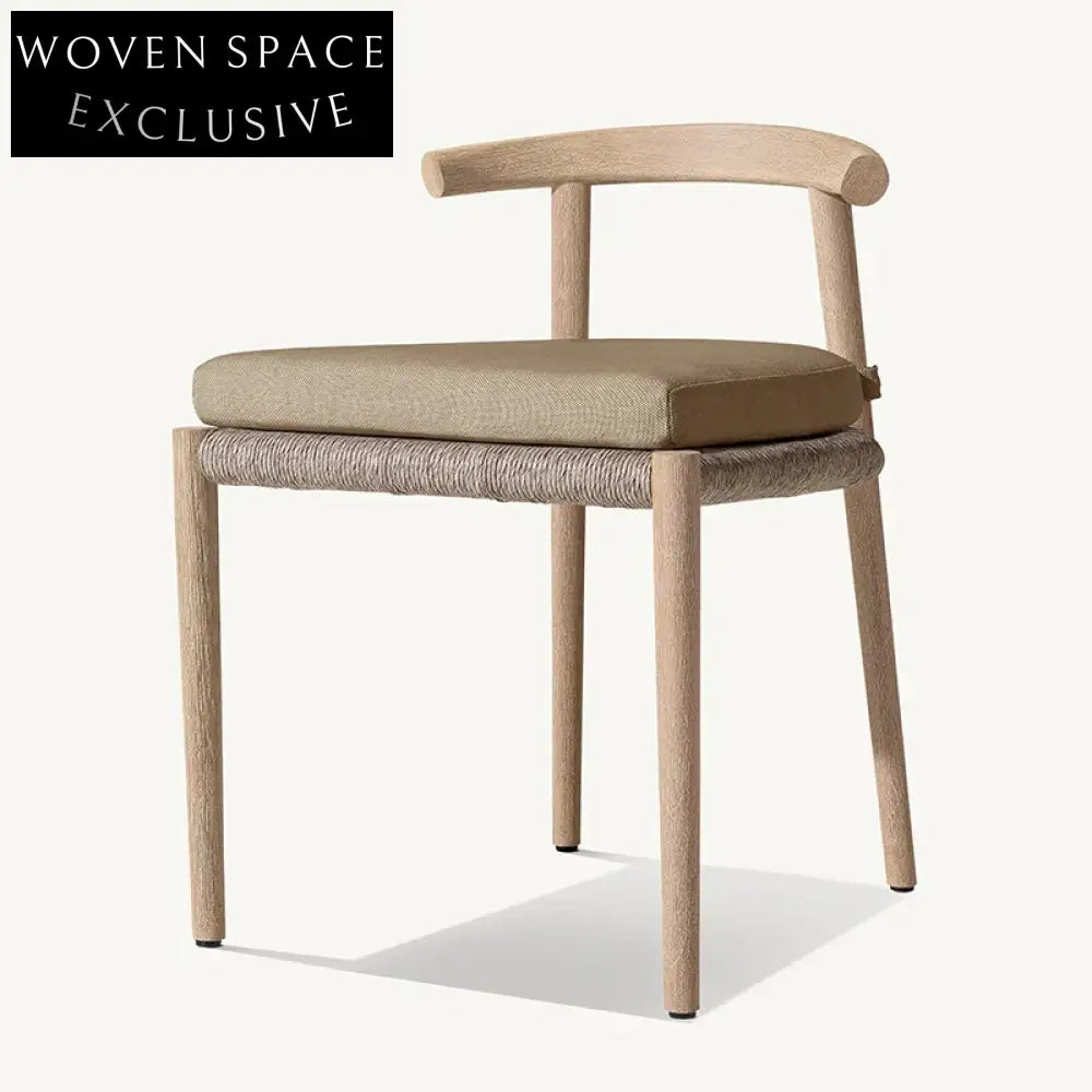 Modern Wabi-Sabi Teak Wood Outdoor Dining Chair with Hand-Woven Rope Backrest