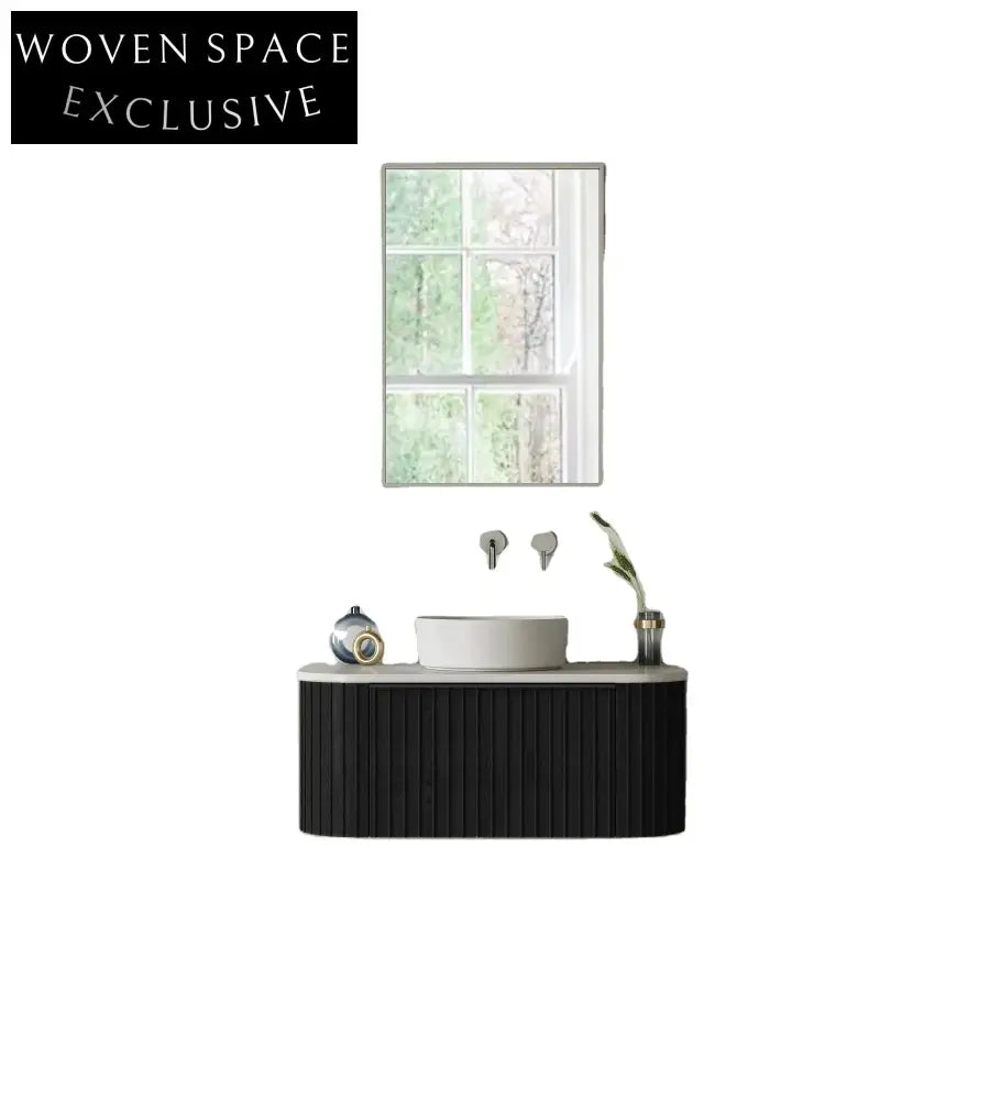 Modern Wall-Hung Bathroom Vanity with Ceramic Sink & Quartz Top, Wood Finish