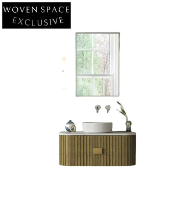 Modern Wall-Hung Bathroom Vanity with Ceramic Sink & Quartz Top, Wood Finish