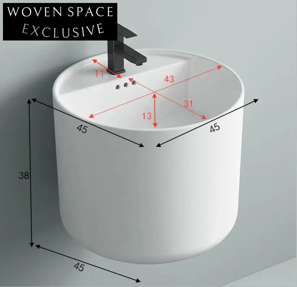 Modern Wall-Hung Ceramic Bathroom Vanity Sink with Single Faucet Hole
