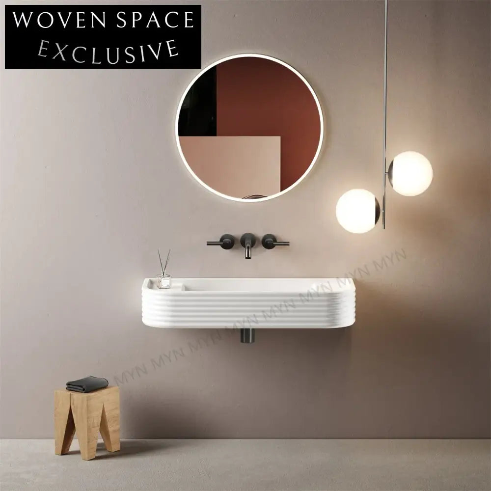 Modern Wall Hung Concrete-Look Wave Artificial Stone Bathroom Sink