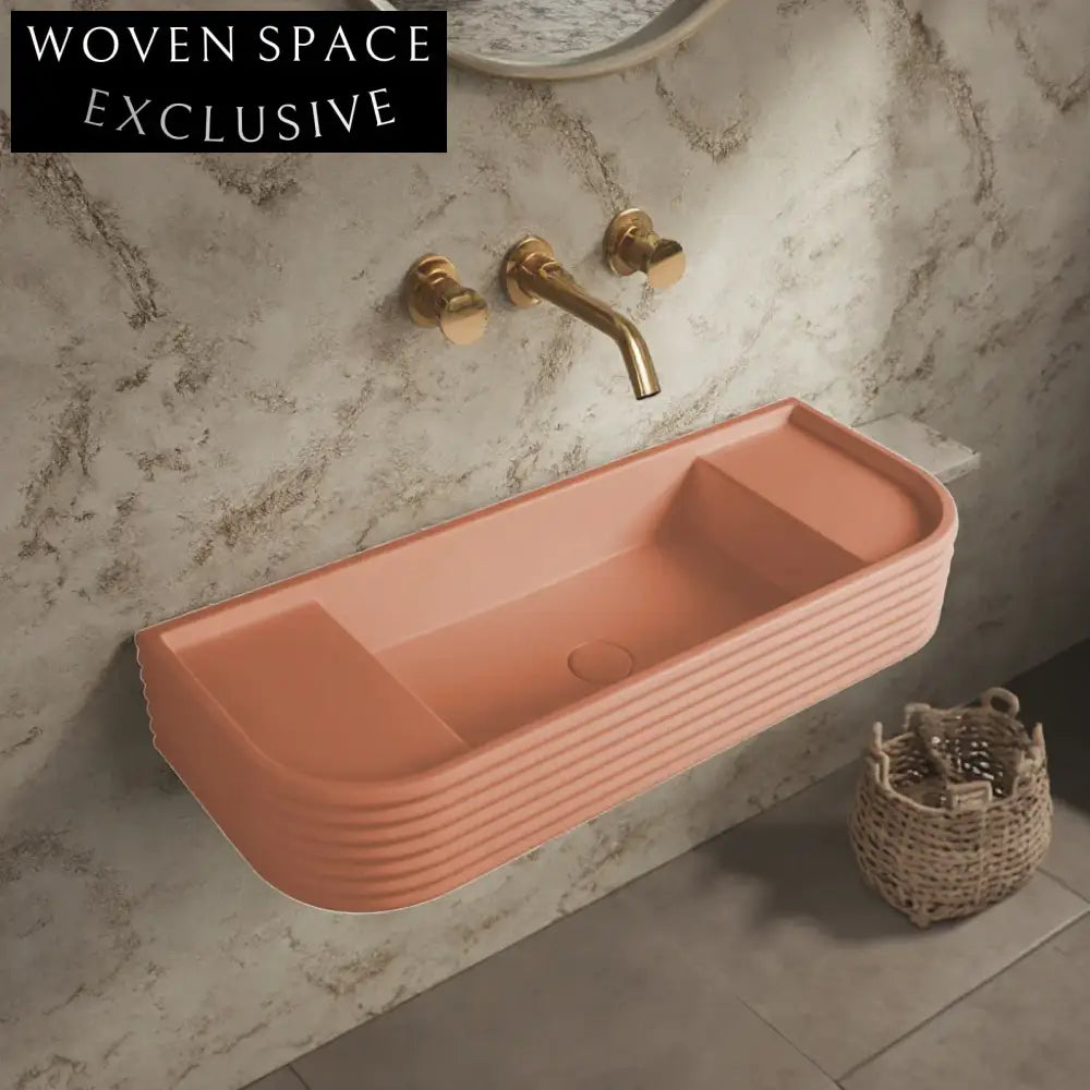 Modern Wall Hung Concrete-Look Wave Artificial Stone Bathroom Sink