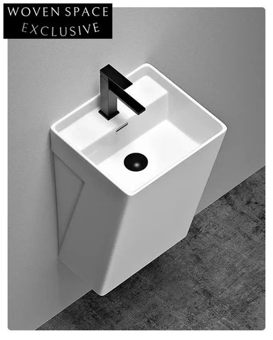 Modern Wall-Hung Rectangular White Ceramic Bathroom Sink Washbasin One-Piece Design