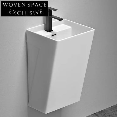 Modern Wall-Hung Rectangular White Ceramic Bathroom Sink Washbasin One-Piece Design