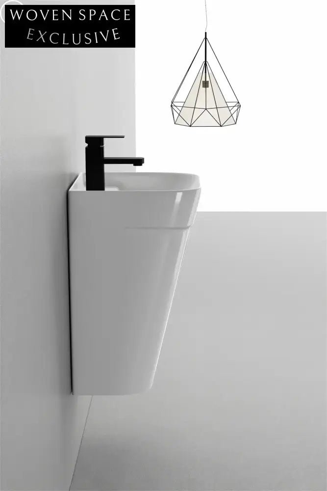 Modern Wall-Hung Rectangular White Ceramic Bathroom Sink Washbasin One-Piece Design
