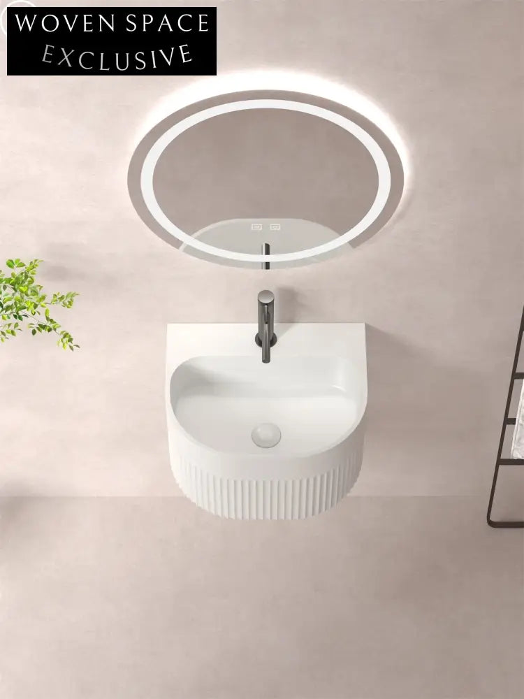 Modern Wall-Mounted Bathroom Sink: Durable Artificial Stone, Compact Oval Sink
