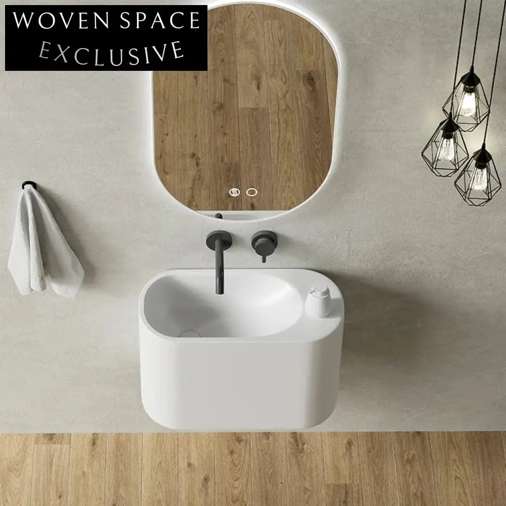 Modern Wall-Mounted Bathroom Sink: Durable Artificial Stone, Compact Oval Sink