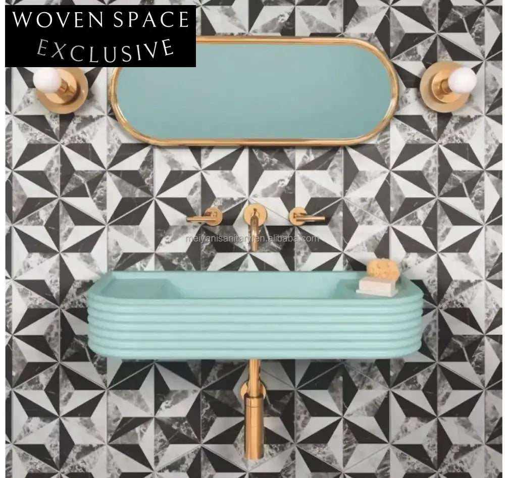 Modern Wall Mounted Concrete Resin Bathroom Sink Basin with Backsplash