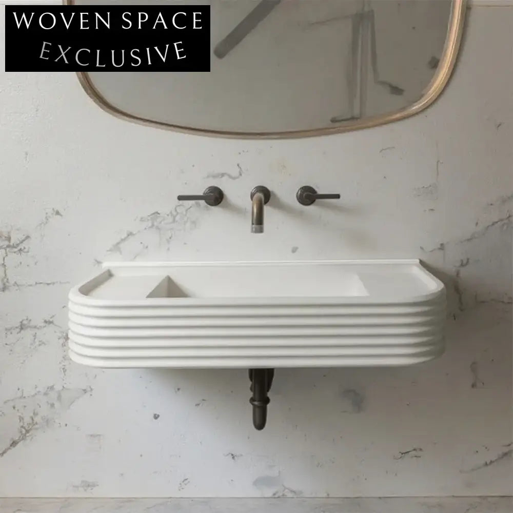 Modern Wall Mounted Concrete Resin Bathroom Sink Basin with Backsplash