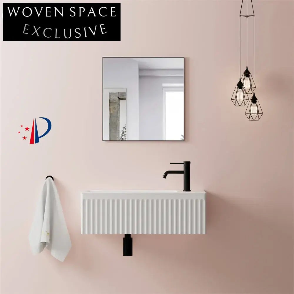 Modern Wall-Mounted Matte Gray Striped Solid Surface Bathroom Vanity Sink