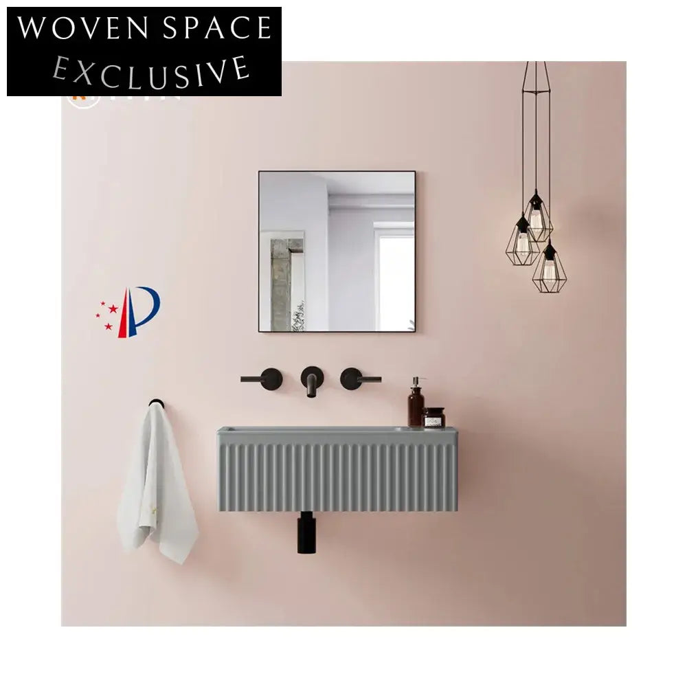 Modern Wall-Mounted Matte Gray Striped Solid Surface Bathroom Vanity Sink