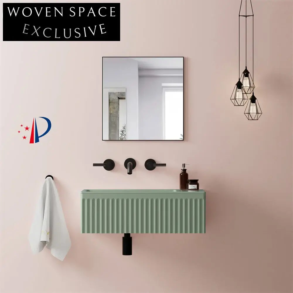 Modern Wall-Mounted Matte Gray Striped Solid Surface Bathroom Vanity Sink