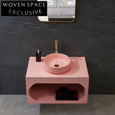 Modern Wall-Mounted Solid Surface Double Basin Bathroom Vanity with Integrated Sink