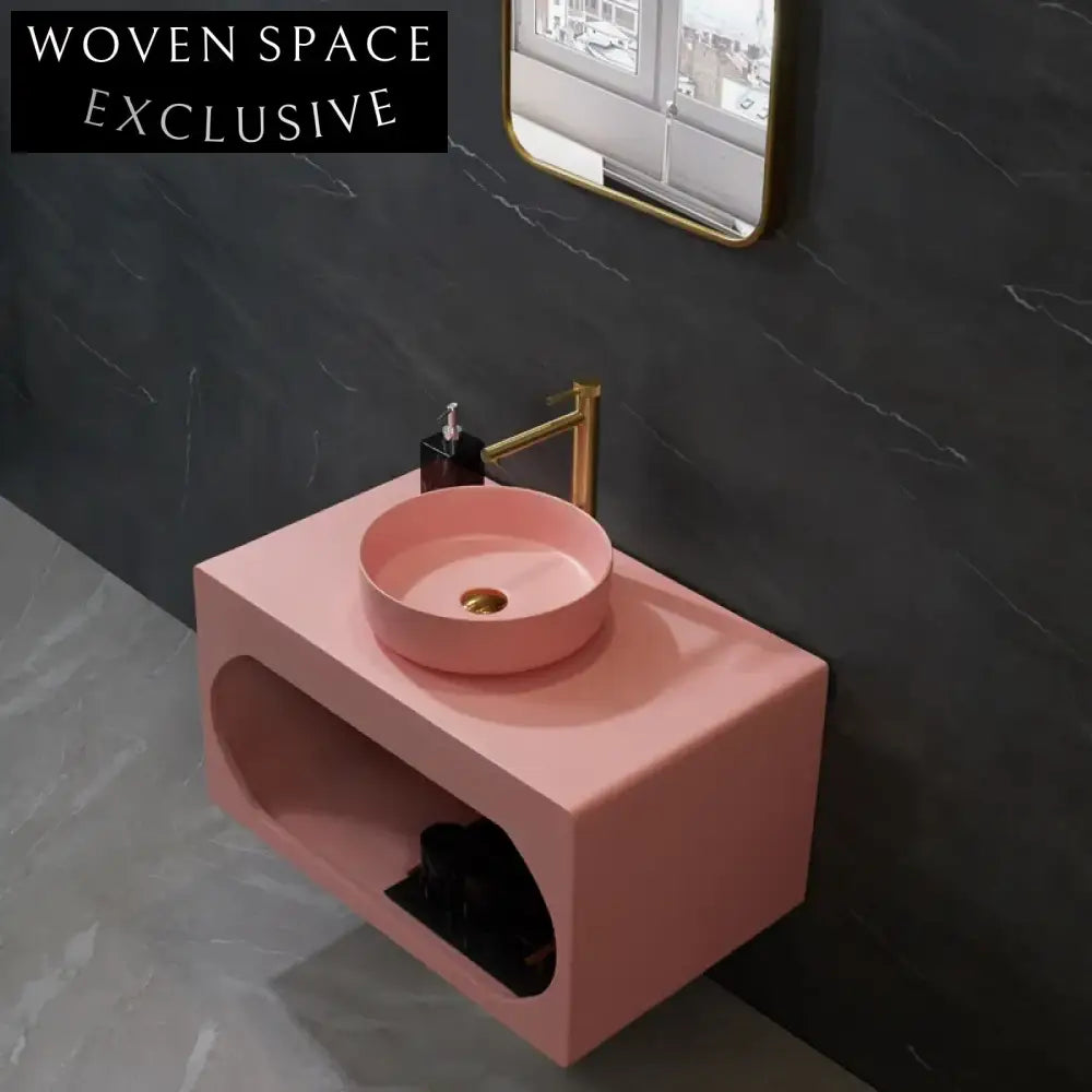 Modern Wall-Mounted Solid Surface Double Basin Bathroom Vanity with Integrated Sink
