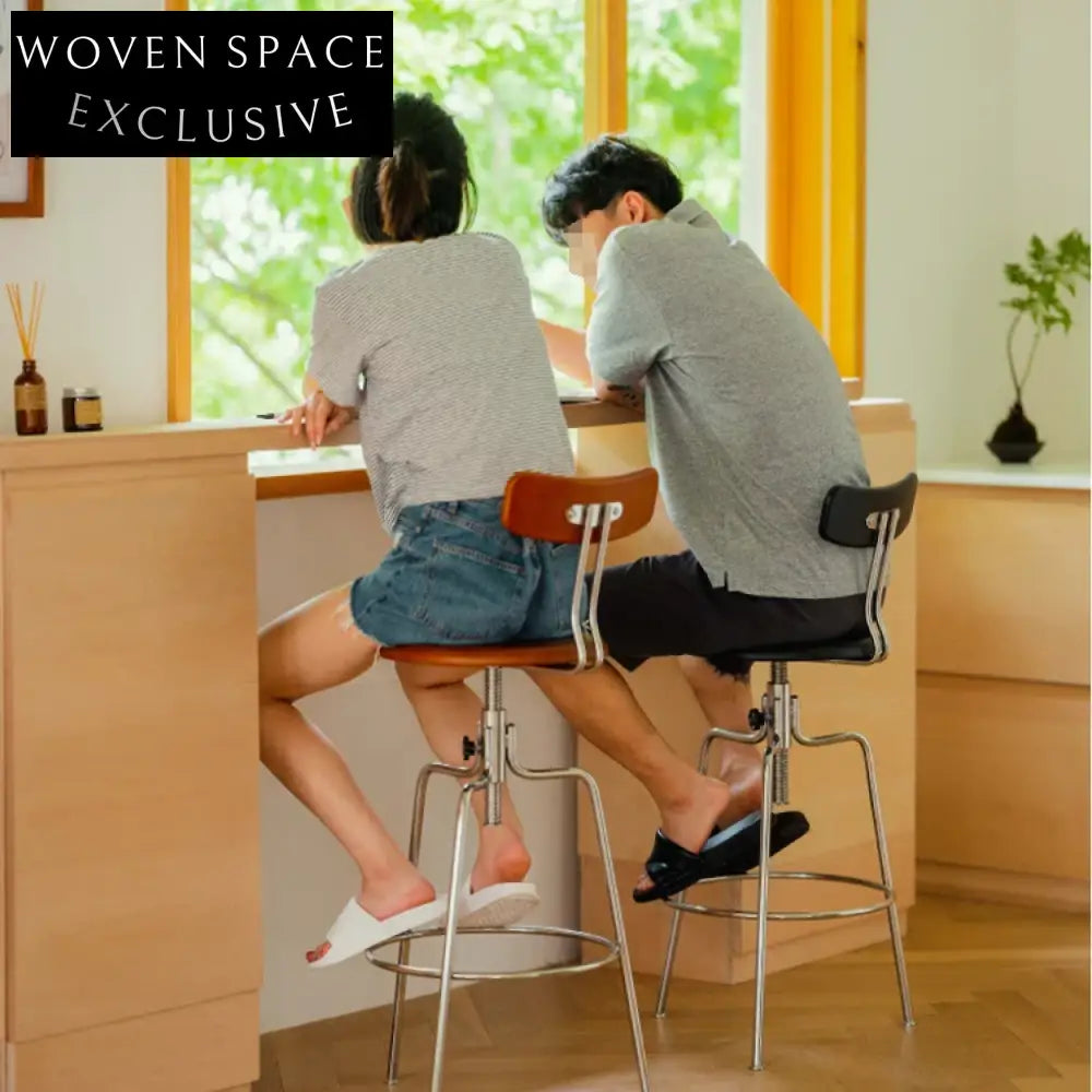 Modern Walnut Adjustable High Back Stainless Steel Frame Bar Stool