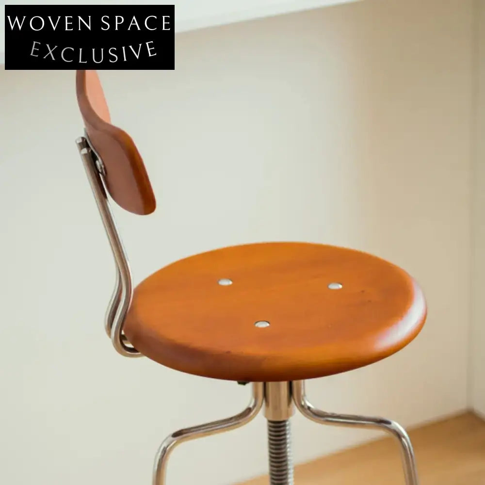 Modern Walnut Adjustable High Back Stainless Steel Frame Bar Stool