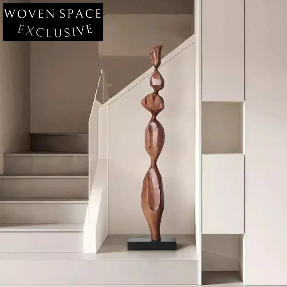 Modern Walnut Finish Resin Sculpture: Elegant Tall Home & Hotel Decor Piece