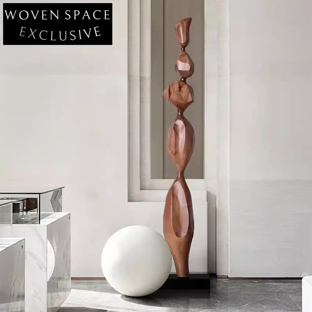 Modern Walnut Finish Resin Sculpture: Elegant Tall Home & Hotel Decor Piece