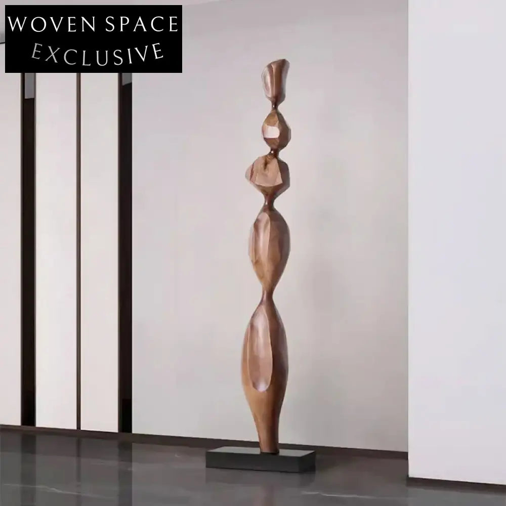 Modern Walnut Finish Resin Sculpture: Elegant Tall Home & Hotel Decor Piece