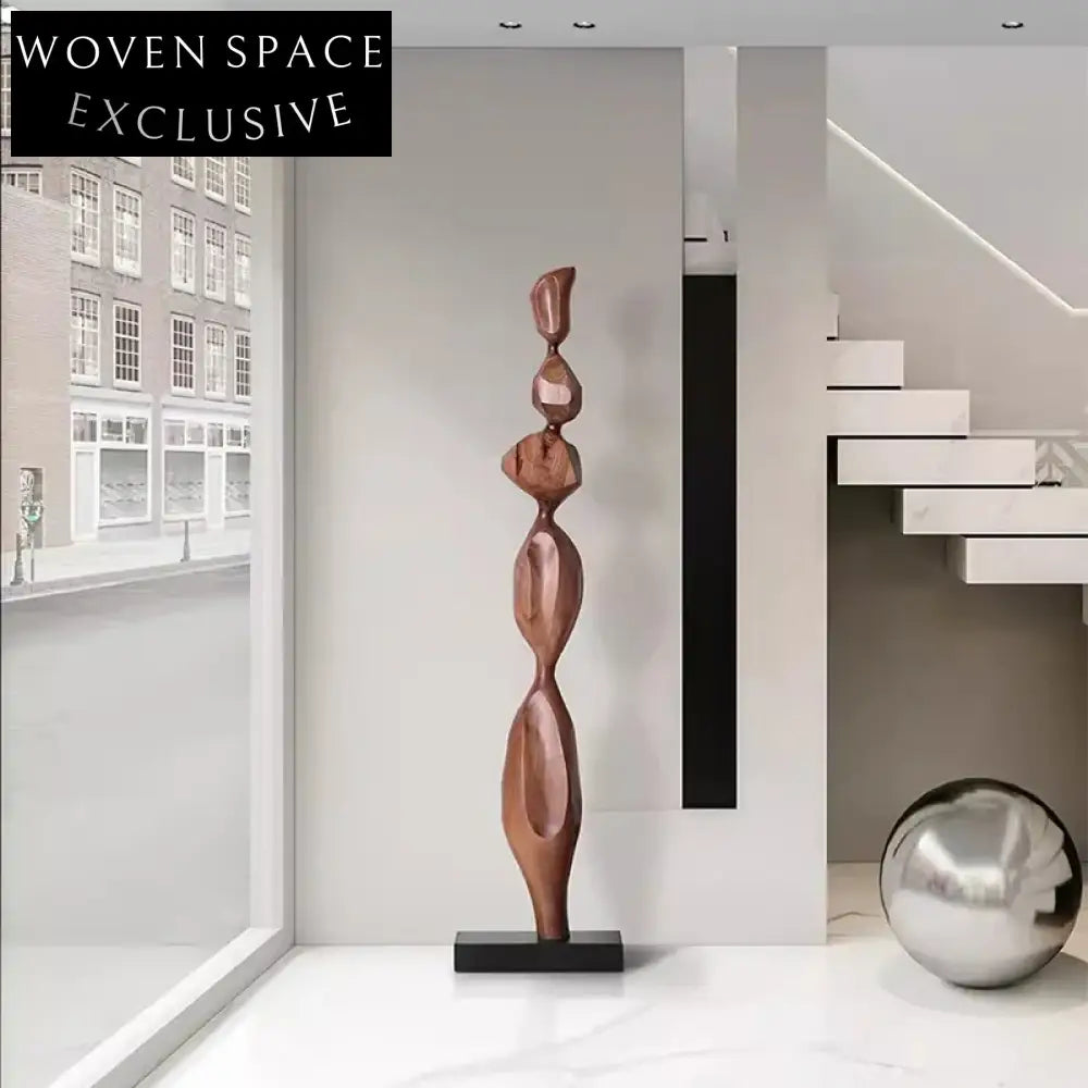 Modern Walnut Finish Resin Sculpture: Elegant Tall Home & Hotel Decor Piece