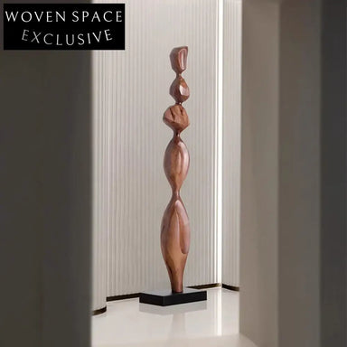 Modern Walnut Finish Resin Sculpture: Elegant Tall Home & Hotel Decor Piece