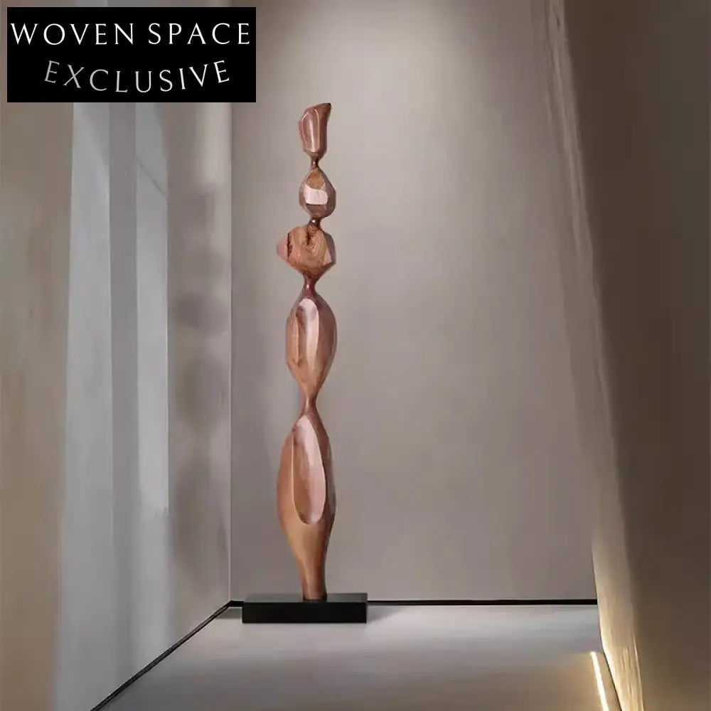 Modern Walnut Finish Resin Sculpture: Elegant Tall Home & Hotel Decor Piece