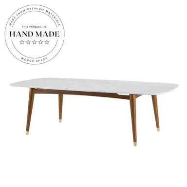 Modern Walnut Rectangle Natural Marble Top Solid Wood Dining Table