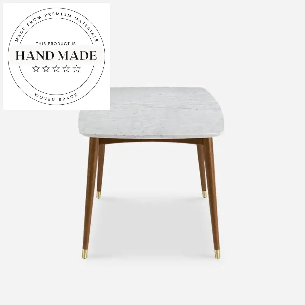 Modern Walnut Rectangle Natural Marble Top Solid Wood Dining Table