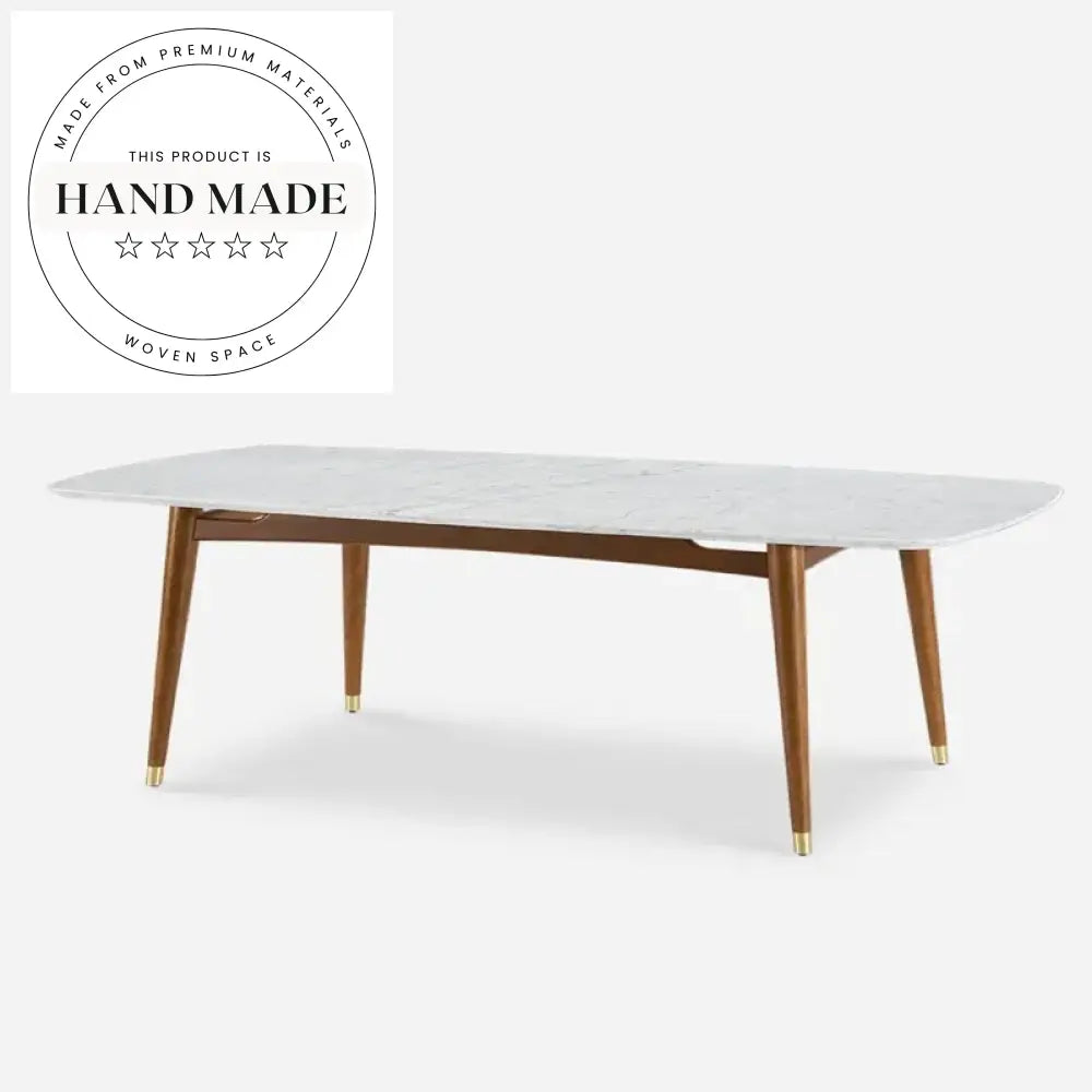 Modern Walnut Rectangle Natural Marble Top Solid Wood Dining Table