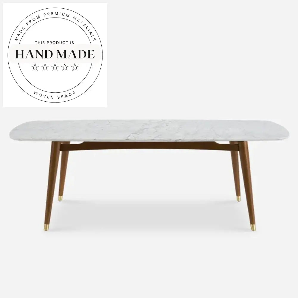 Modern Walnut Rectangle Natural Marble Top Solid Wood Dining Table