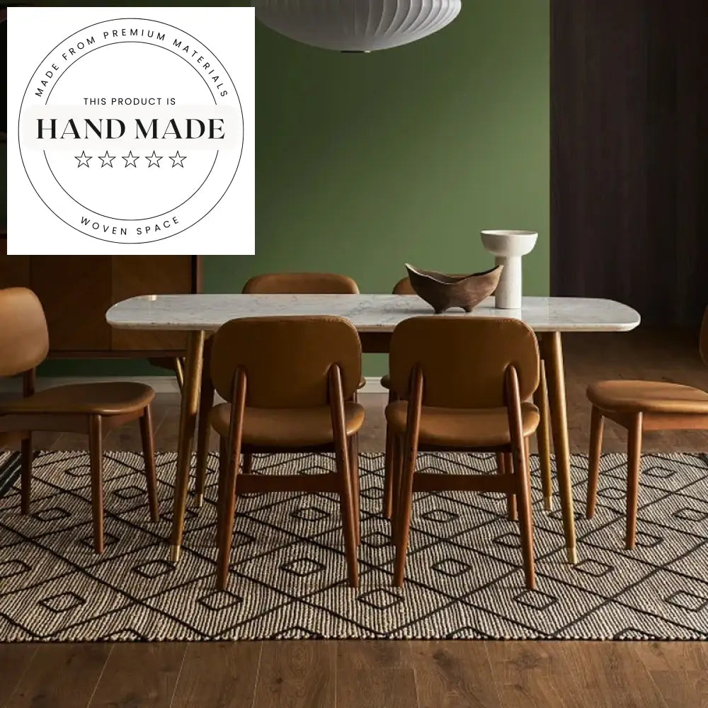 Modern Walnut Rectangle Natural Marble Top Solid Wood Dining Table