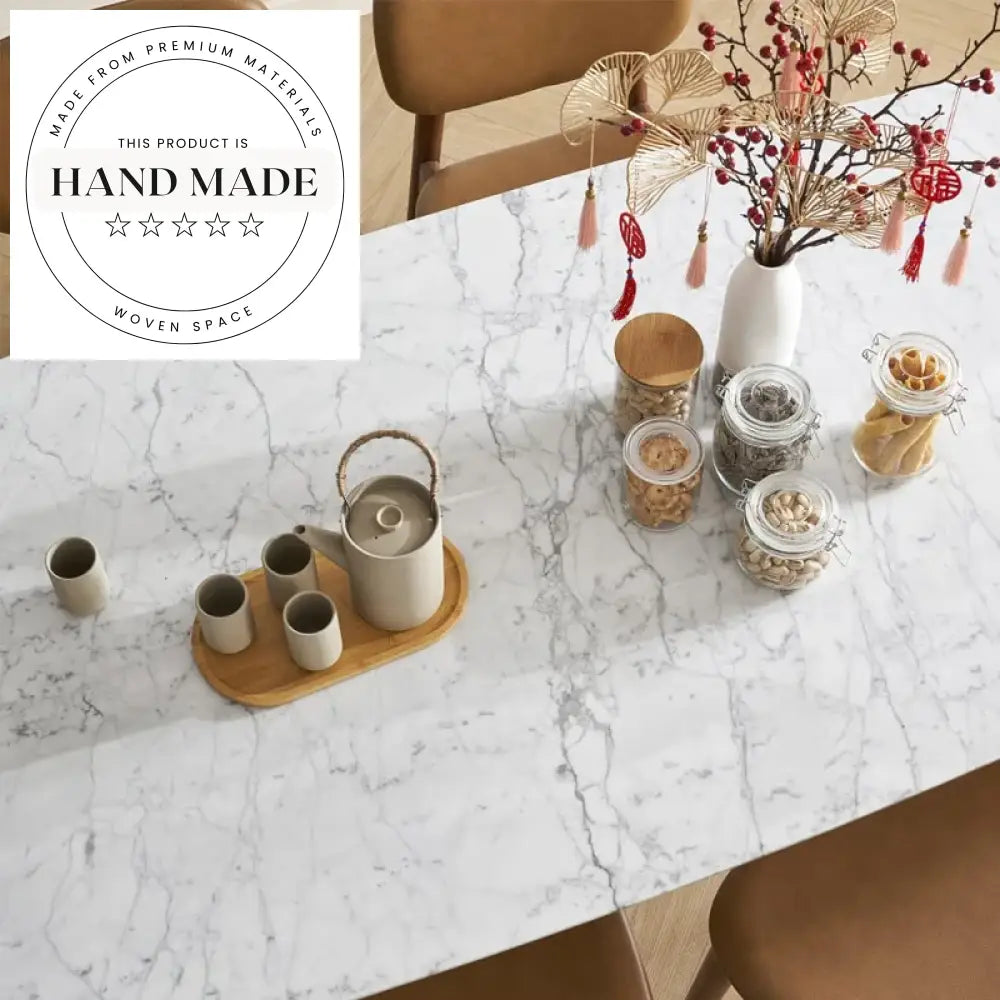 Modern Walnut Rectangle Natural Marble Top Solid Wood Dining Table