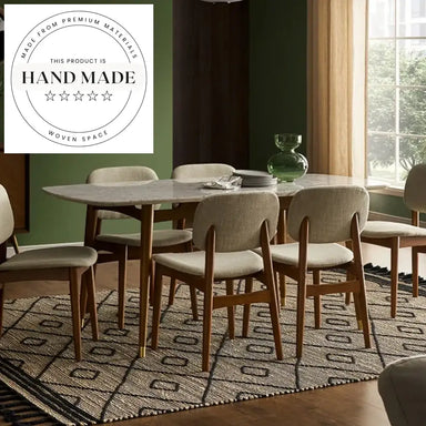 Modern Walnut Rectangle Natural Marble Top Solid Wood Dining Table