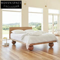 Modern Walnut Solid Wood Frame King Size White Fabric Bed