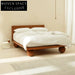 Modern Walnut Solid Wood Frame King Size White Fabric Bed