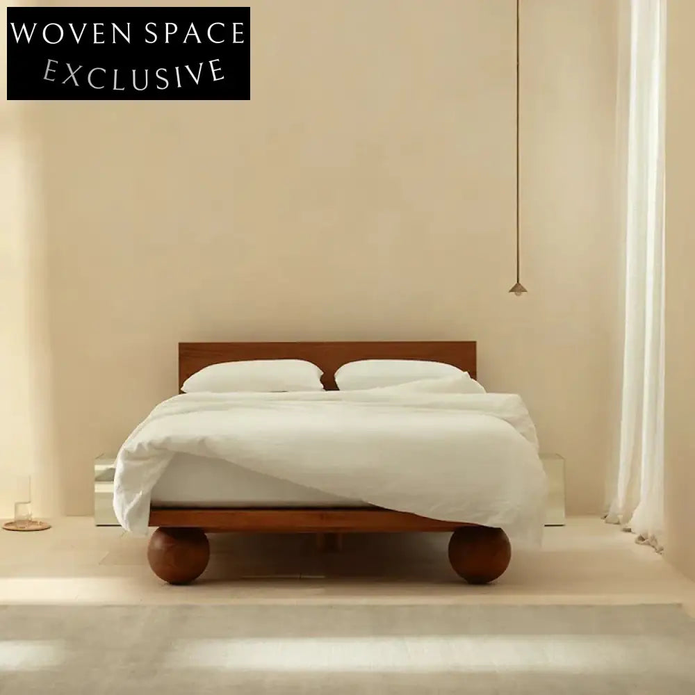 Modern Walnut Solid Wood Frame King Size White Fabric Bed
