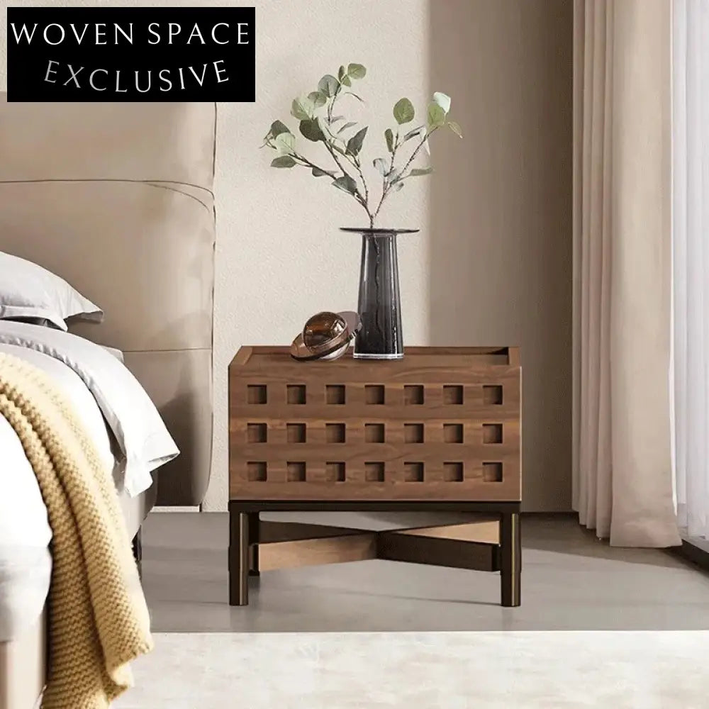 Modern Walnut Solid Wood Nightstand with Drawers for Bedroom Storage