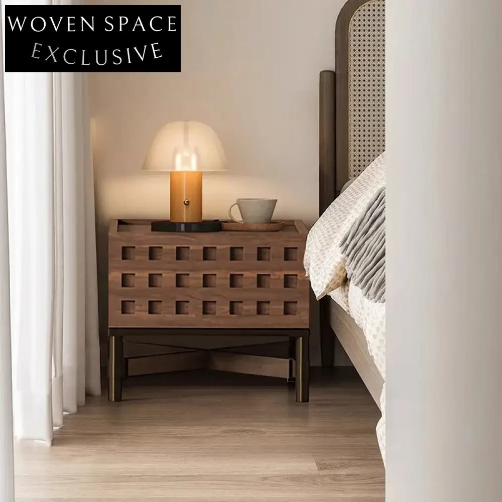 Modern Walnut Solid Wood Nightstand with Drawers for Bedroom Storage