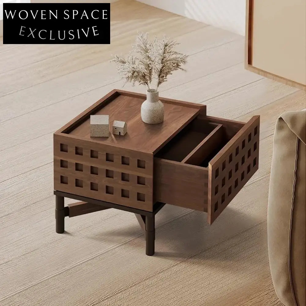 Modern Walnut Solid Wood Nightstand with Drawers for Bedroom Storage