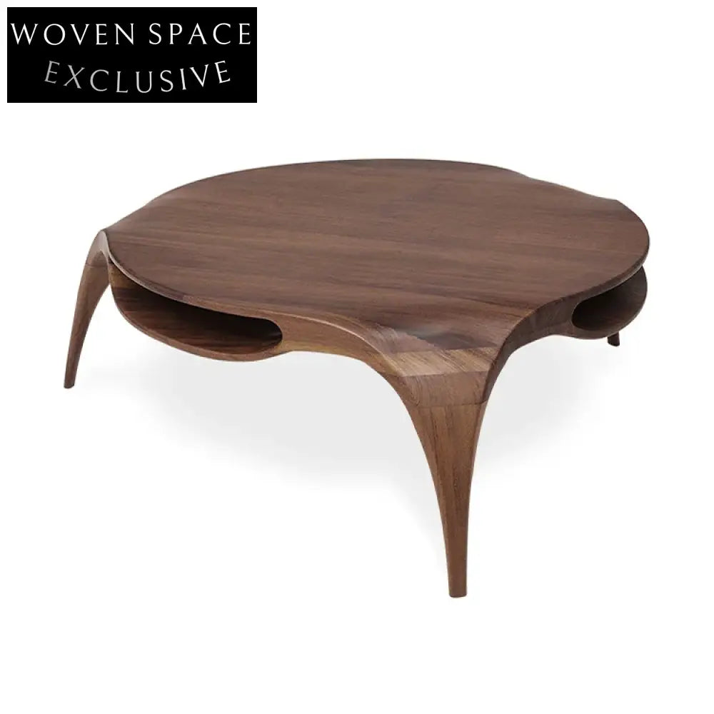 Modern Walnut Solid Wood Round Coffee Table with Three Legs for Living Room