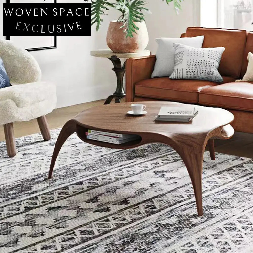 Modern Walnut Solid Wood Round Coffee Table with Three Legs for Living Room