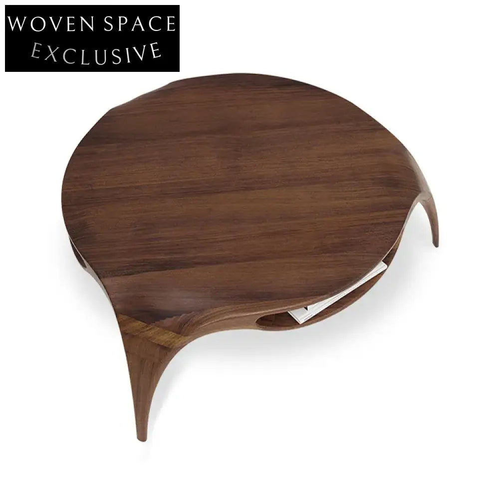 Modern Walnut Solid Wood Round Coffee Table with Three Legs for Living Room