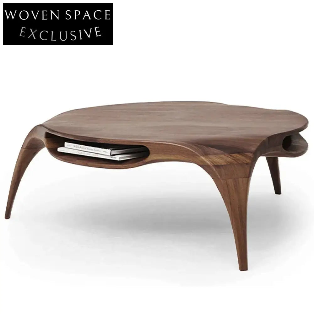 Modern Walnut Solid Wood Round Coffee Table with Three Legs for Living Room